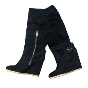 Coach Dorthy Wedge Tall Boot Black Suede